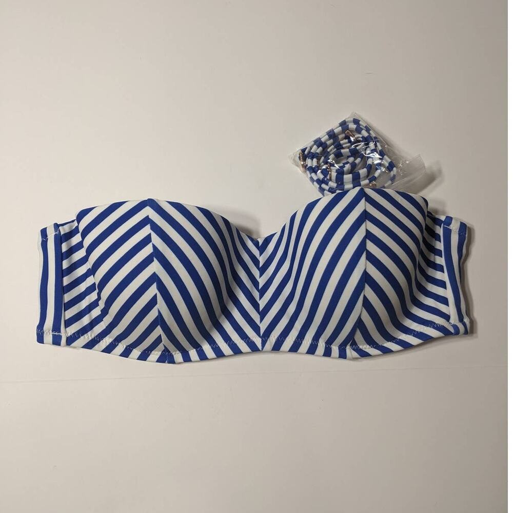 Shade & Shore Bikini Top Striped Bandeau Light Lift 32B Blue White Swimsuit Pool